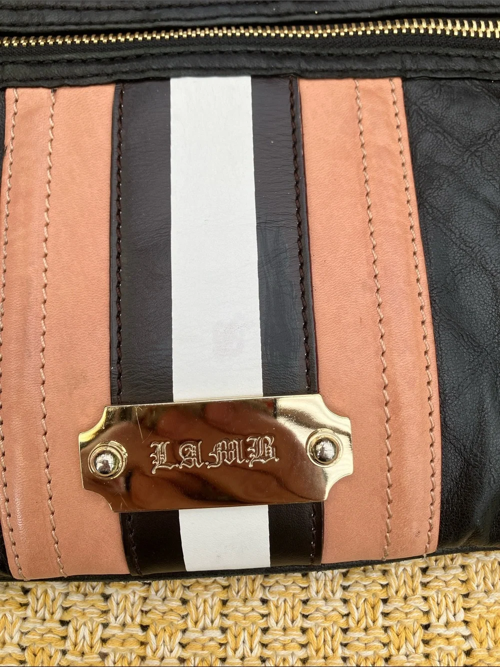 L.A.M.B. By Gwen Stefani Y2K Black with Pink & White Stripes Crossbody